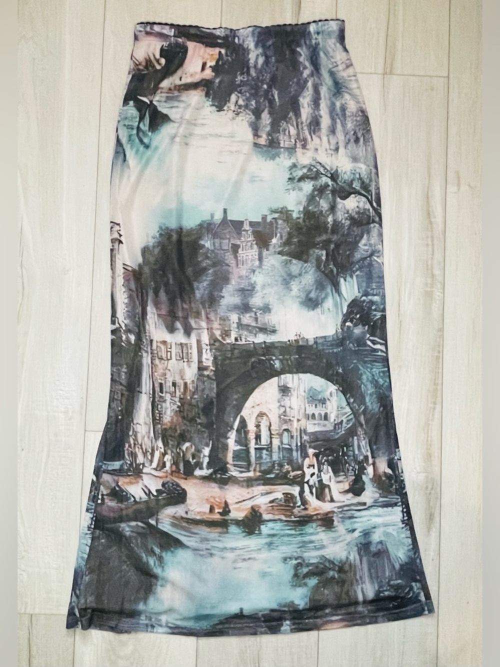 Women's Vintage Oil Painting Print Slim-Fit Skirt - Picture 6 of 6